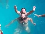Mike and Glenn frolic in the pool