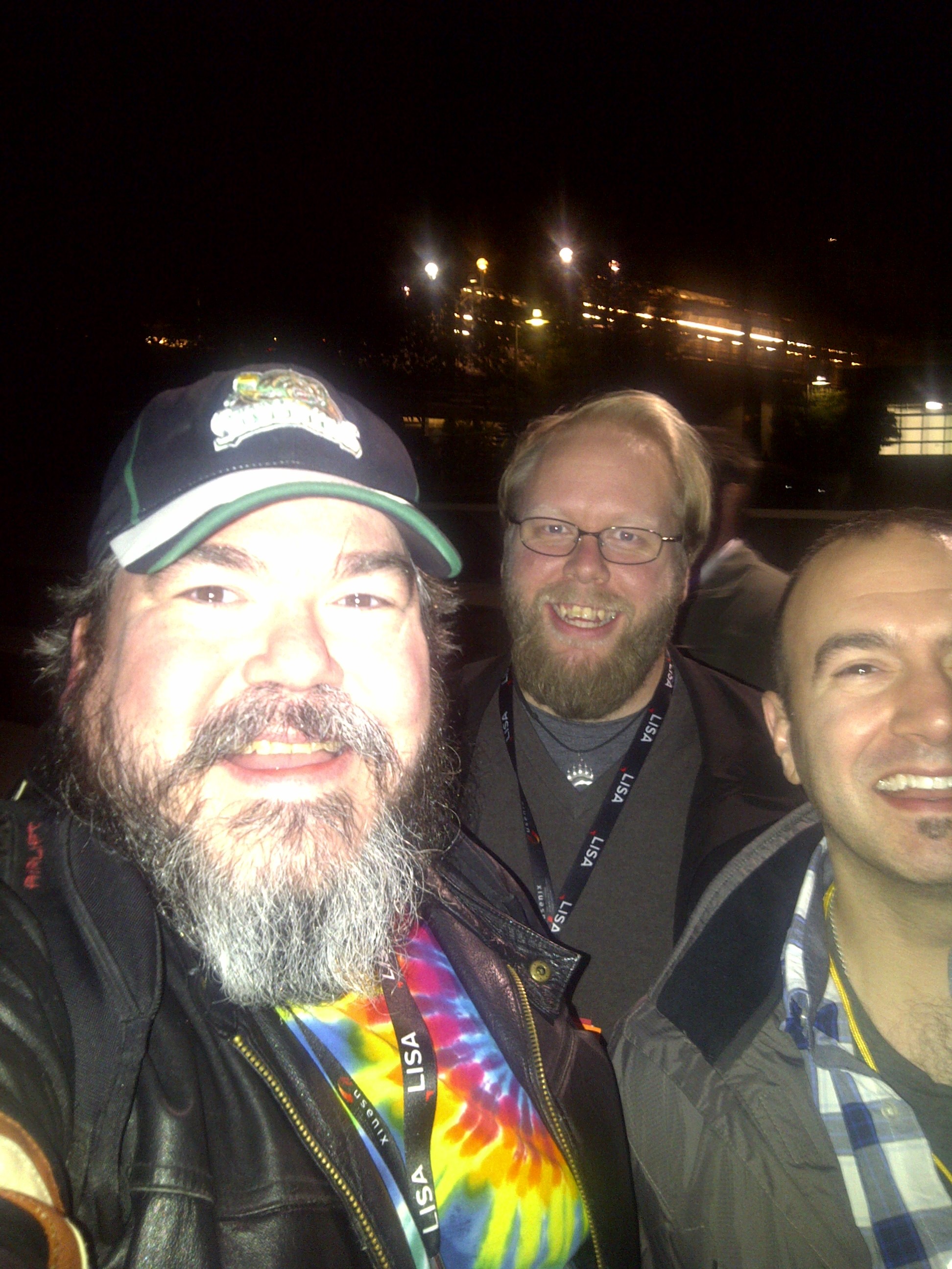Outdoors at night. bigmacbear, Bob from Norway, and Ed from Harvard.